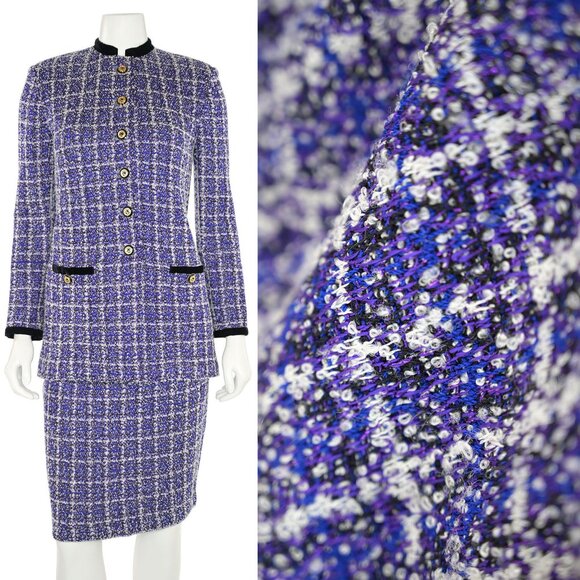 St. John Jackets & Blazers - St. John 2Pc Glitter Knit Boucle Jacket & Skirt Suit in Black/Blue Violet sz 4